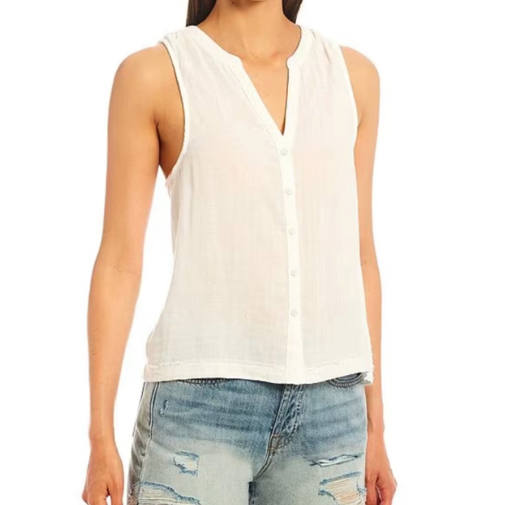 Nwot Splendid White Button Down Split V-Neck Slee… - image 1